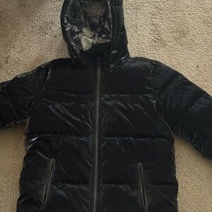 Guess Shiny Black Hooded Puffer Jacket